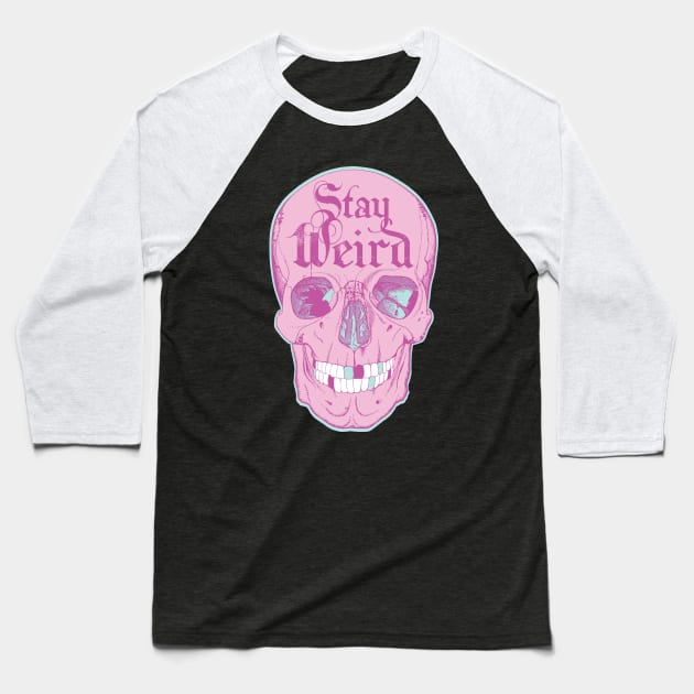 Stay Weird Pastel Goth Skull Baseball T-Shirt by August Design